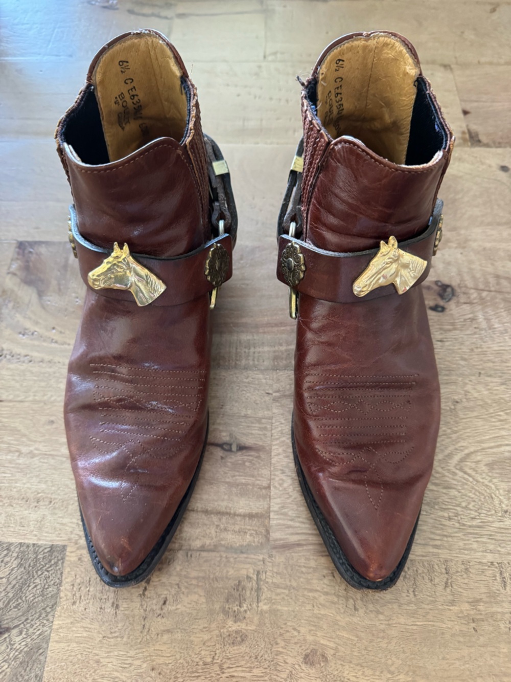 Boulet Brown Leather Harness buckle Boots Gold Horse Bit size 6.5 western rodeo